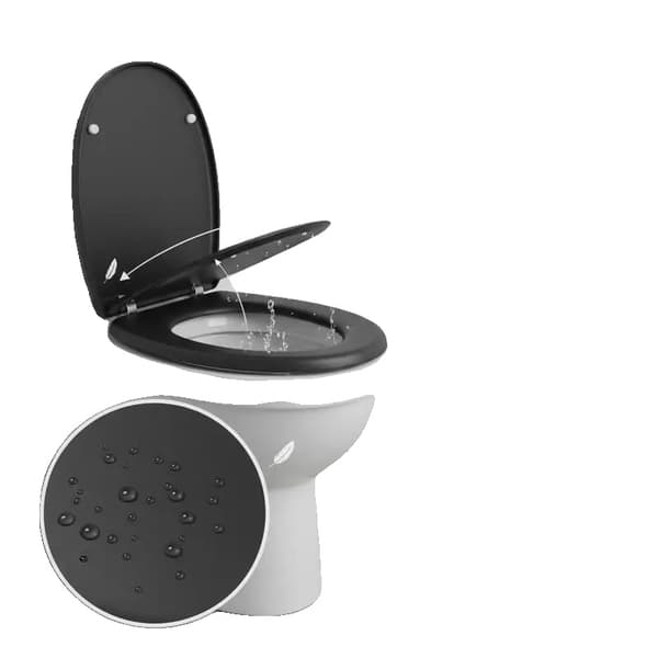 Toiletbræt, Holdbart Duroplast, Nem Installation,Rund, sort