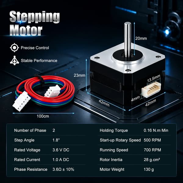 Stepper Motor, Høj Moment, 1m Kabel,sort