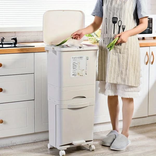 Affaldsbeholder, 32L kapacitet, pladsbesparende design,32L, Beige