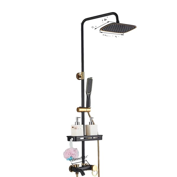 Duschset, mässingsmaterial, justerbar vattenflöde,Svart-Guld