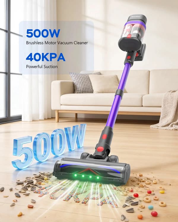 Trådløs Støvsuger, 45000Pa Sug, Touchscreen Kontroller,Teendow V20