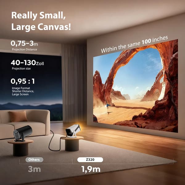 Projektor, 1080P HD Opløsning, Wi-Fi & Bluetooth Forbindelse,EU stik, hvid sort