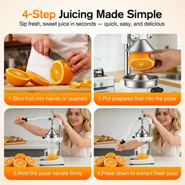 Citruspresser, Heavy Duty Rustfrit Stål, Ergonomisk Design,HVID