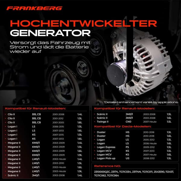 Generator, Spänning 14V, Laddström 110A, Remskivans Diameter 55,8mm, Antal Spår 5, Direkt Montering