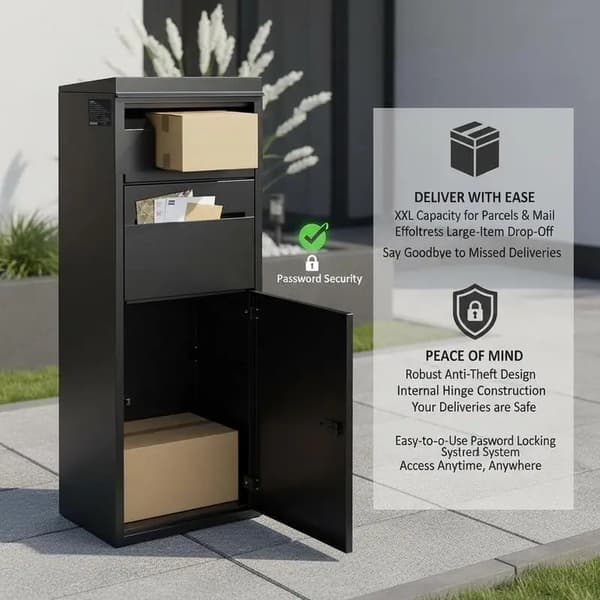 Paketbox, Stålkonstruktion, Lösenordslås Säkerhet, svart