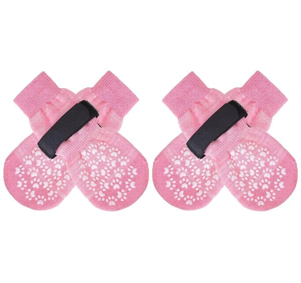 Hundesokker, Anti-Skrid Design, Justerbar Pasform,Pink, S