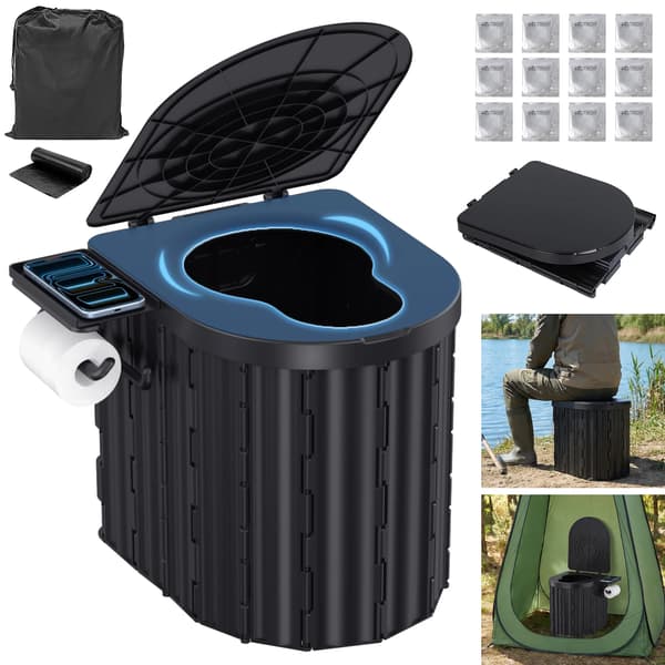 Campingtoalett, Fällbar Design, Lätt att Rengöra,Silver