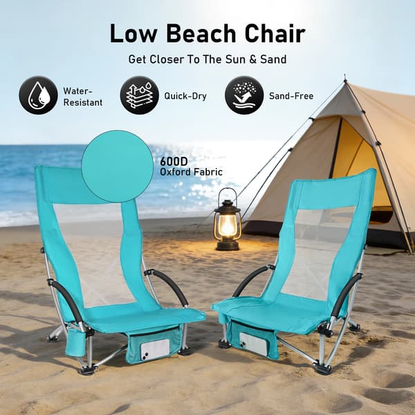 Strandstol, Sammenklappelig Design, Komfortabel Mesh Ryg,Blå