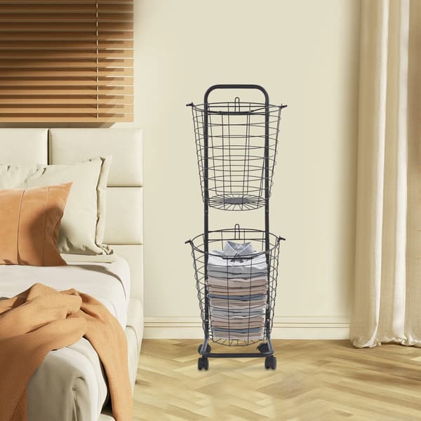 Vasketøjskurv, Rullende Design, Stor Kapacitet,Sort