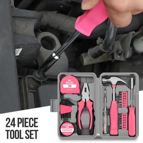 Værktøjssæt, 24-delt sæt, kompakt og bærbart design,24Pcs, Pink