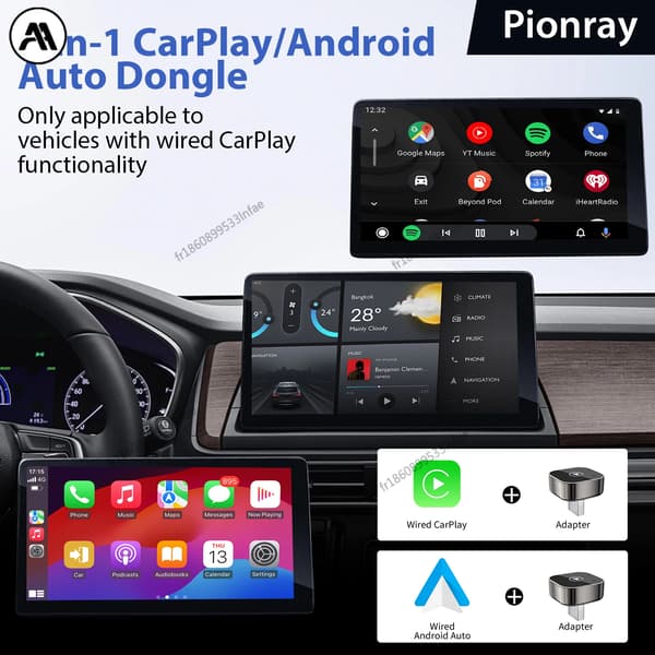 Trådløs CarPlay-adapter, Android Auto-kompatibilitet, 5GHz WiFi,sort