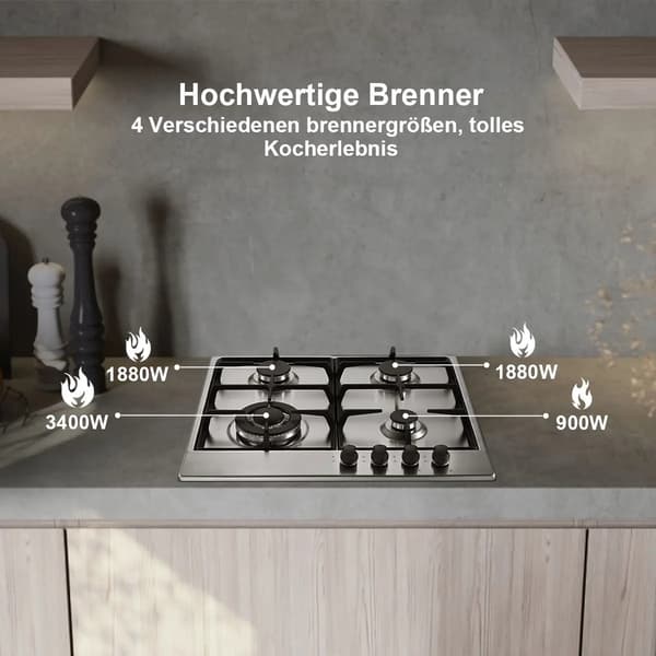 Kogeplade, 4 Blus, Dual Fuel Kompatibilitet,Rustfrit stål