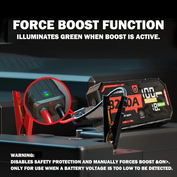 Jump Starter, Kompakt Design, Multifunktionel Opladning,8250A