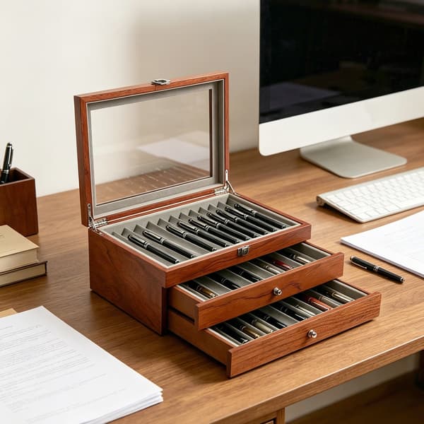 Pen Organizer, 3-lags Opbevaring, Beskyttelse mod Ridser,Log Farve