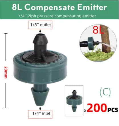 Droppbevattningsregulator, tryckkompenserande, justerbar flödeshastighet,200PCS-2