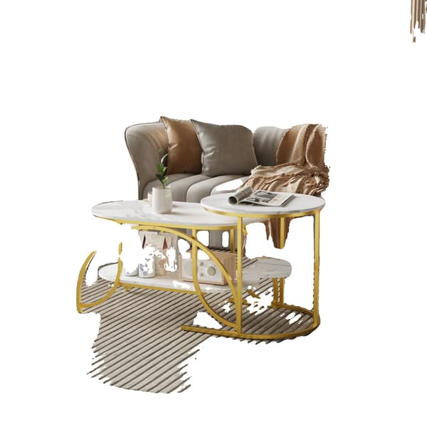 Soffbordsset, Nestbar Design, Marmorstruktur, Guld