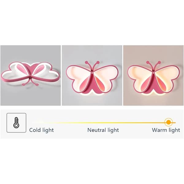 Loftlampe, Sommerfugledesign, Justerbar Lysstyrke,Pink