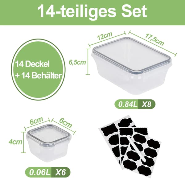 Madopbevaringsbeholdere, Lufttæt Forsegling, Stabelbart Design,Sort-14PCS