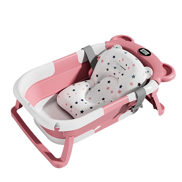 Babytub, Fällbar Design, Integrerad Termometer,Rosa