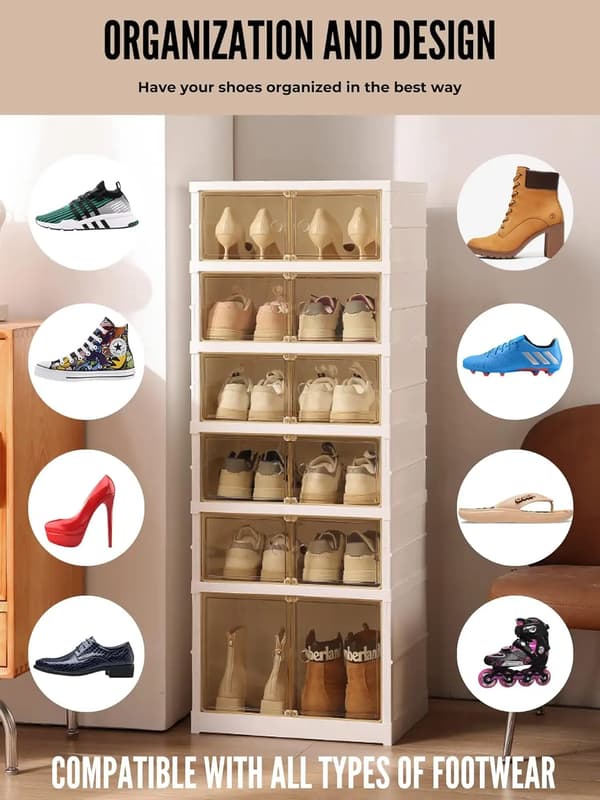 Sko Rack, Foldbart Design, Nem Montering,HVID
