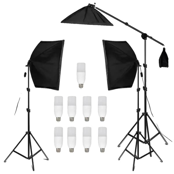 Softbox Belysningskit, Justerbar Lysstyrke, Holdbart Design,9stk 30W pære