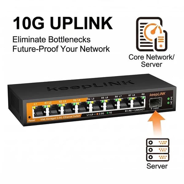 Netværksswitch, 9-porte, web-administreret,8x2.5GbE 1x10G SFP