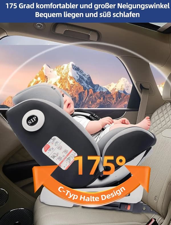 Barnstol, 360° roterbar, Grupp 0+/1/2/3, ECE R129 certifierad, 5-punktsbälte, 9-36 kg