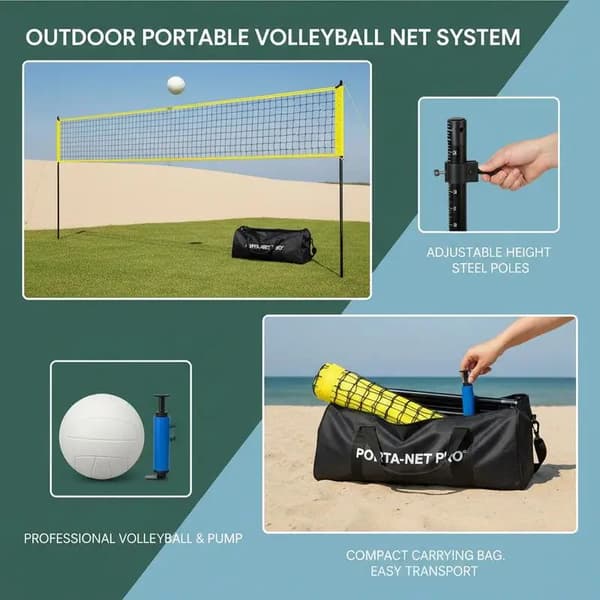 Volleybollnät, Justerbar Höjd, Bärbar Design, MULTI