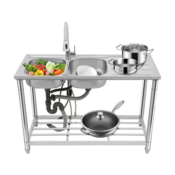 Köksdisk, Dubbelho, Utdragbar Blandare,Silver