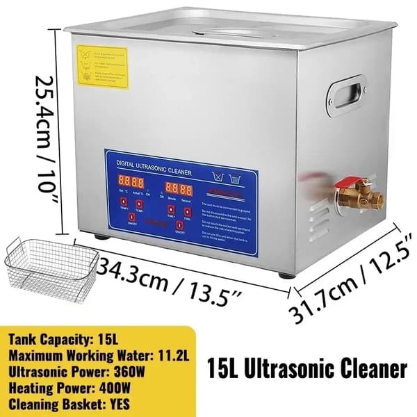 Ultralydsrenser, Digital Kontrol, Rustfrit Stål Konstruktion,15L
