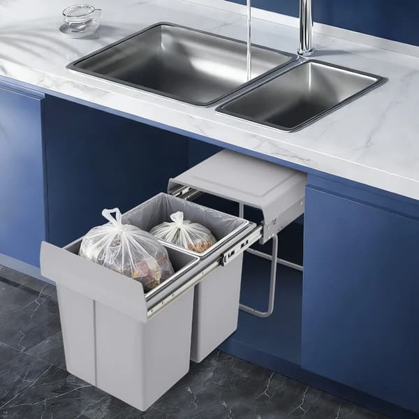 Affaldsbeholder, Dobbelt 20L Beholdere, Glat Utrækningsdesign,Grå