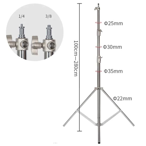 Tripod, Rustfrit Stål, Justerbar Højde,2.8M Sølv Tripod