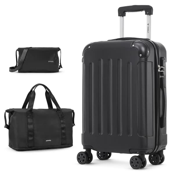 Kuffert, Holdbart ABS-materiale, 4 Spinner-hjul,Sort (20 inches)
