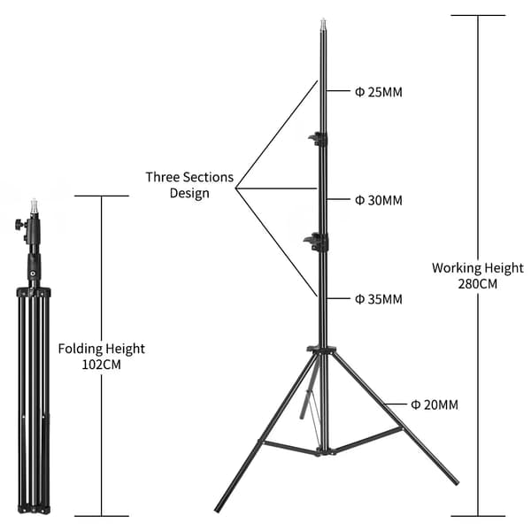 Tripod, Justerbar Højde, Letvægtsdesign,2.8M Sortt Stativ