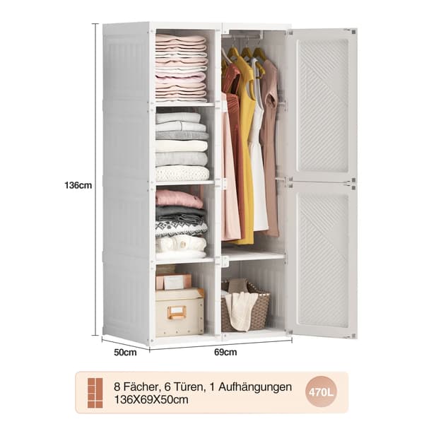 Fällbar Garderob, Robust Design, Lätt Att Montera,Vit 5 rutnät