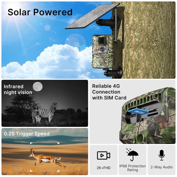 Spårkamera, 4G-anslutning, solenergi,Kamera INGEN Kort