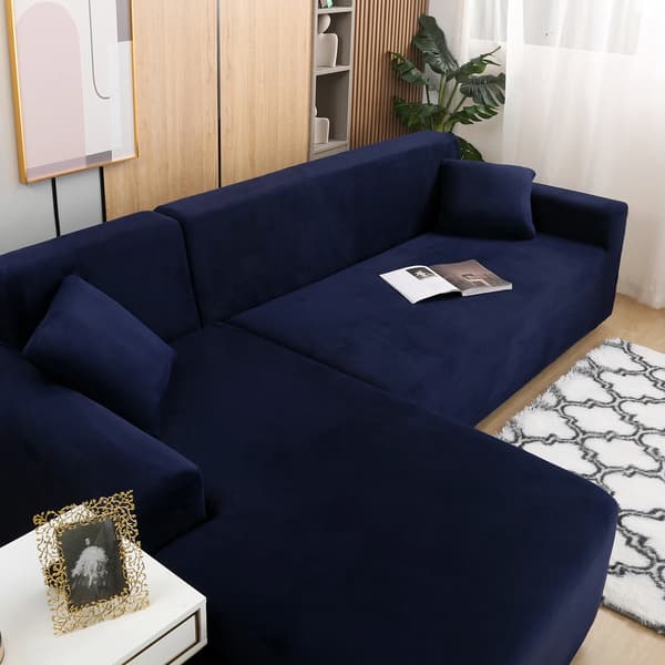 Sammetsoffapåse, L-formad design, högstretchtyg,Mörkblå, 3 Sittplatser-3 Sittplatser-a
