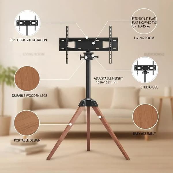 TV-ställ, Bärbar design, 18° rotation, svart