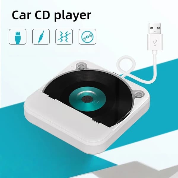 Bil CD-spelare, AUX och USB-anslutning, bärbar design,VIT