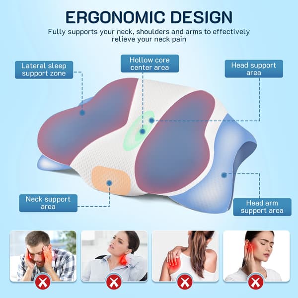 Nackkudde, Minnesskum, Ergonomisk Design,Blå