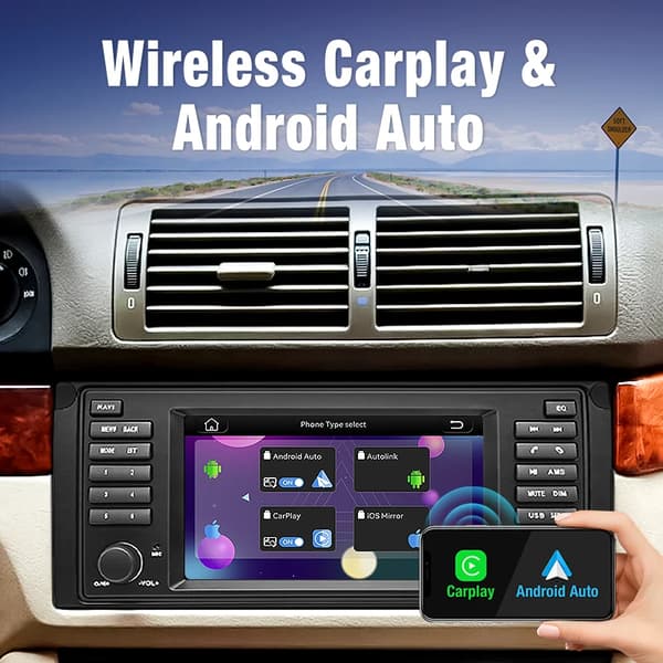 Carplay, Touchscreen Display, Smartphone Integration, kompatibel med BMW 5 Series E53 Trådløs,SY E53 linux 7tommer