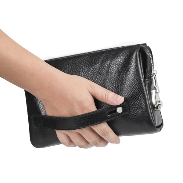 Clutch Taske, Ægte Læder, Alsidig Opbevaring,Sort
