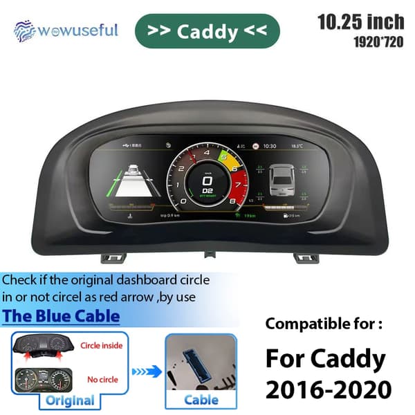 Digital Dashboard Cluster, 10,25 Tommer Skærm, Flersproget Support,Til caddy 16-20 år