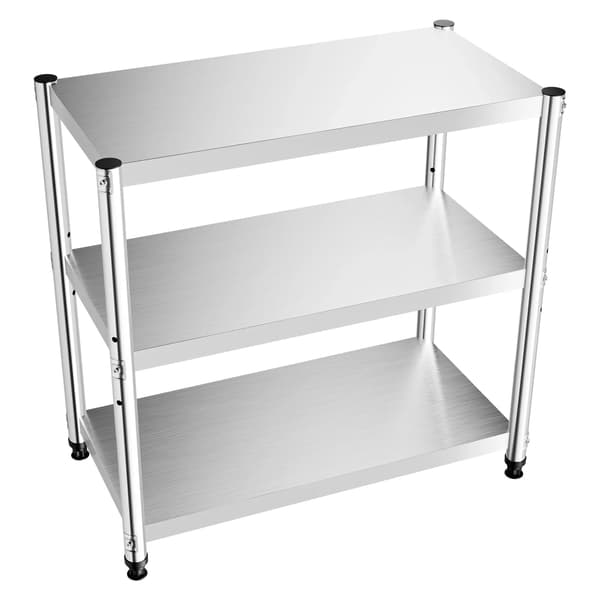 Rostfritt Stål Bord, 3-Tier Design, Justerbar Höjd,Silver, 3-lagers