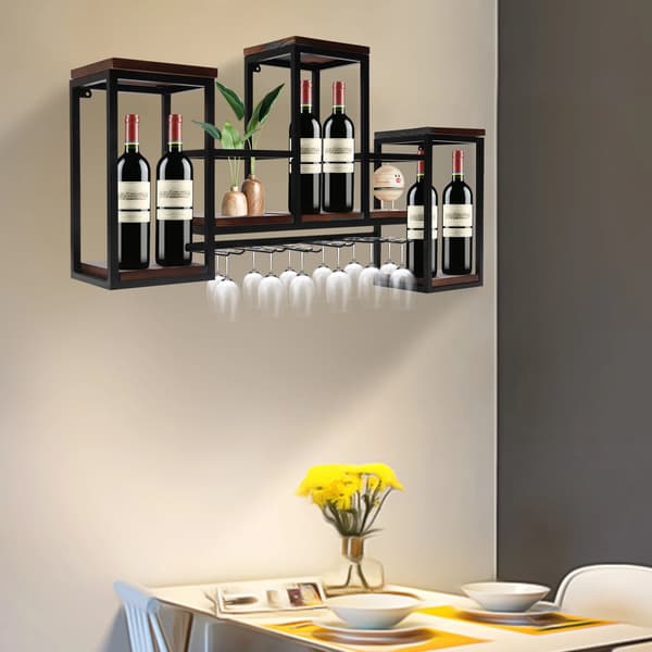 Vinhylla, Väggmonterad Design, Multifunktionell Förvaring,svart