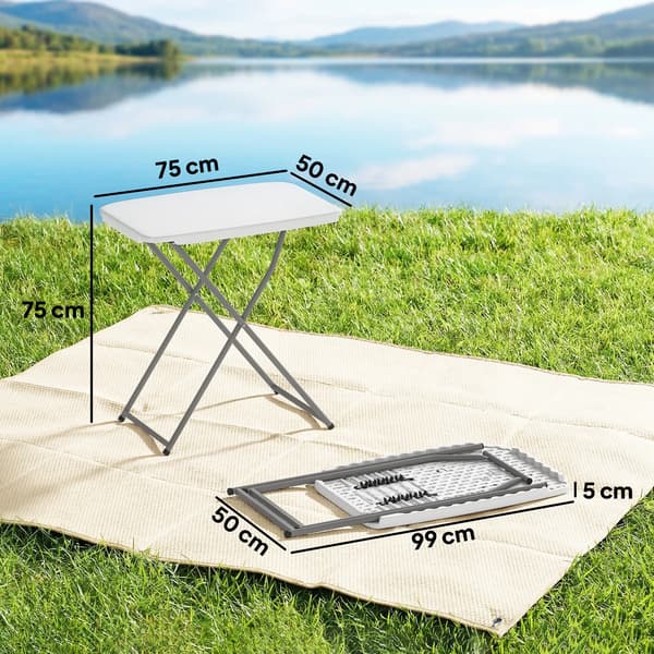 Campingbord, Bärbar Design, Justerbar Höjd, VIT