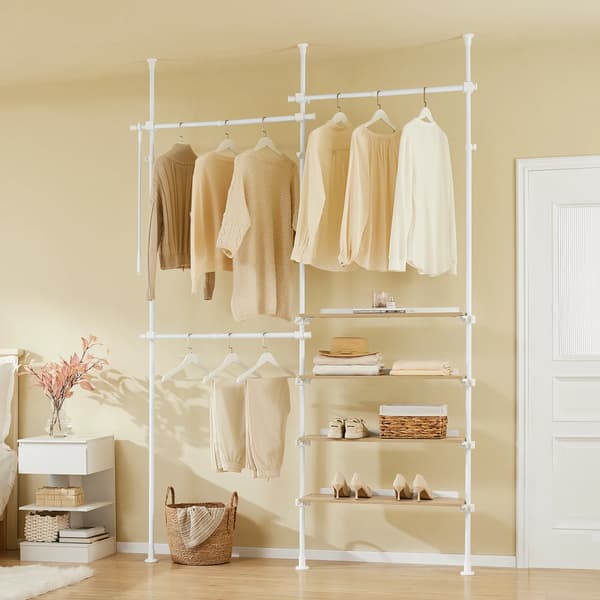 Teleskopisk Garderobesystem, Justerbart Design, Pladsbesparende Løsning,HVID