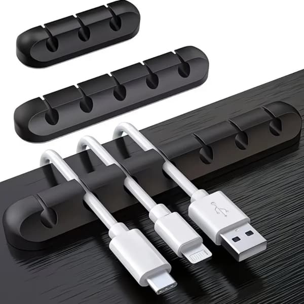 Kabelorganisator, Multi-Hul Konfiguration, Selvklæbende Design,sort, 8.3cm