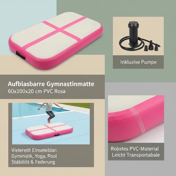 Gymnastikmåtte, Holdbar PVC, Oppusteligt Design,hær grøn