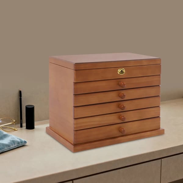 Smykkeskrin, 6 Skuffer, Elegant Design,Brun